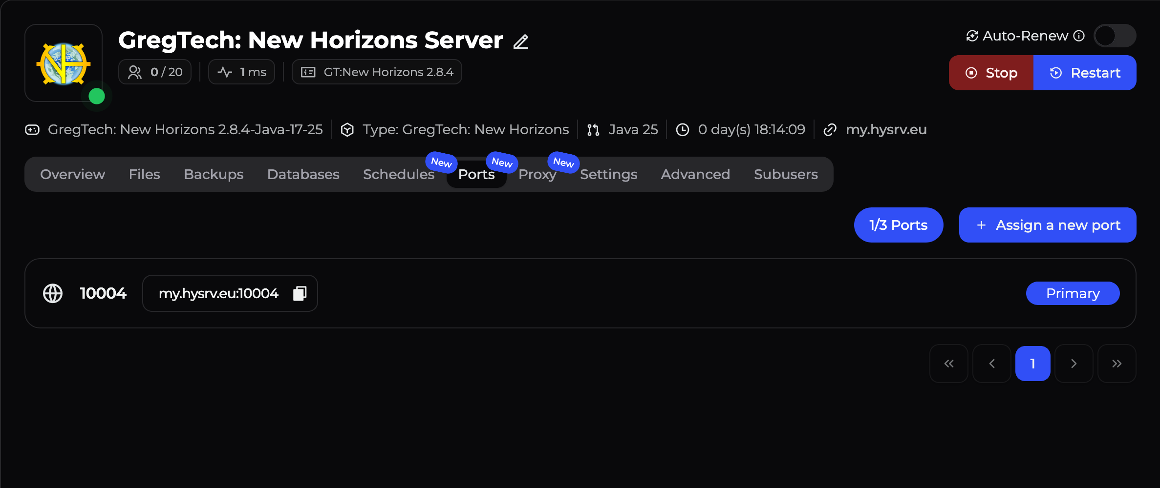 HypeServ Panel Ports Tab